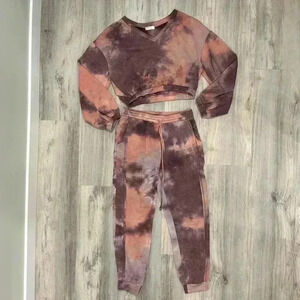 Altar'd State Tie-Dye Sweatpants Cropped  Sweatshirt Loungewear Set Size M/L